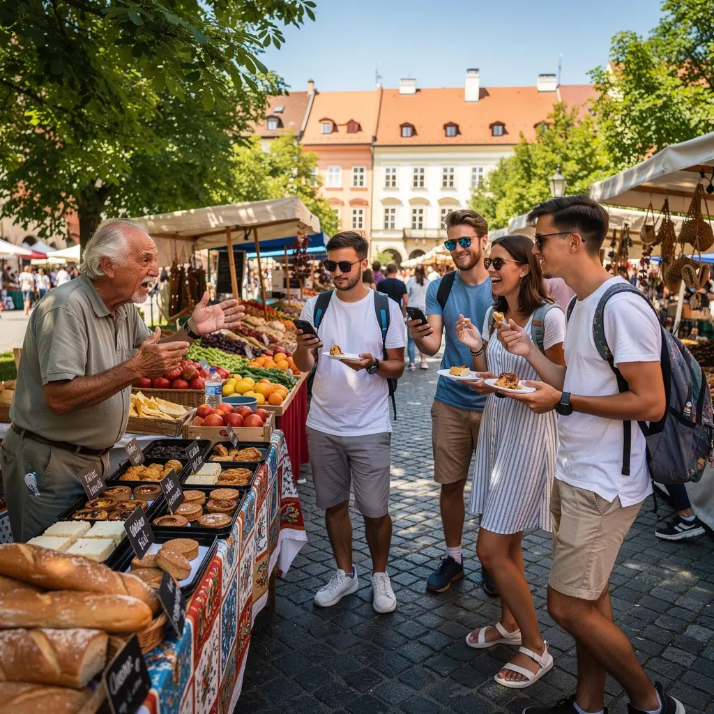 Rodina objevující krásy Českého Krumlova během dovolené na vlastní pěst.
